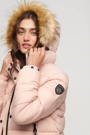 Superdry Pink Faux Fur Short Hooded Puffer Jacket - Image 3 of 5