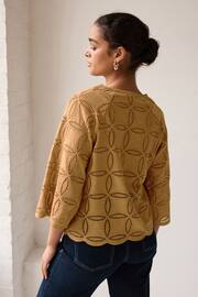 Brown 3/4 Sleeve Floral Broderie Notch Neck Top - Image 3 of 6