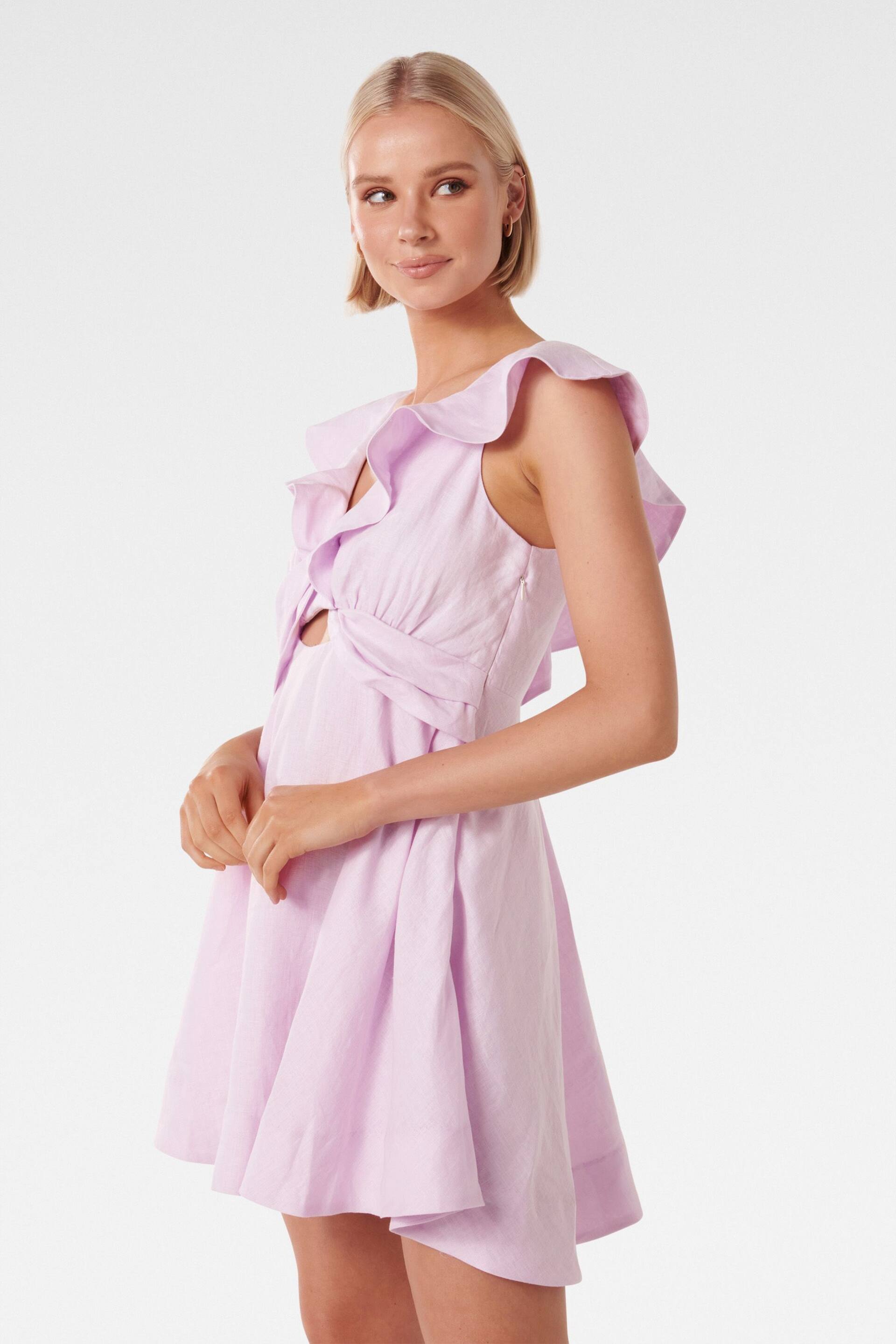 Forever New Purple Pure Linen Maddie Twist Front Mini Dress - Image 3 of 5