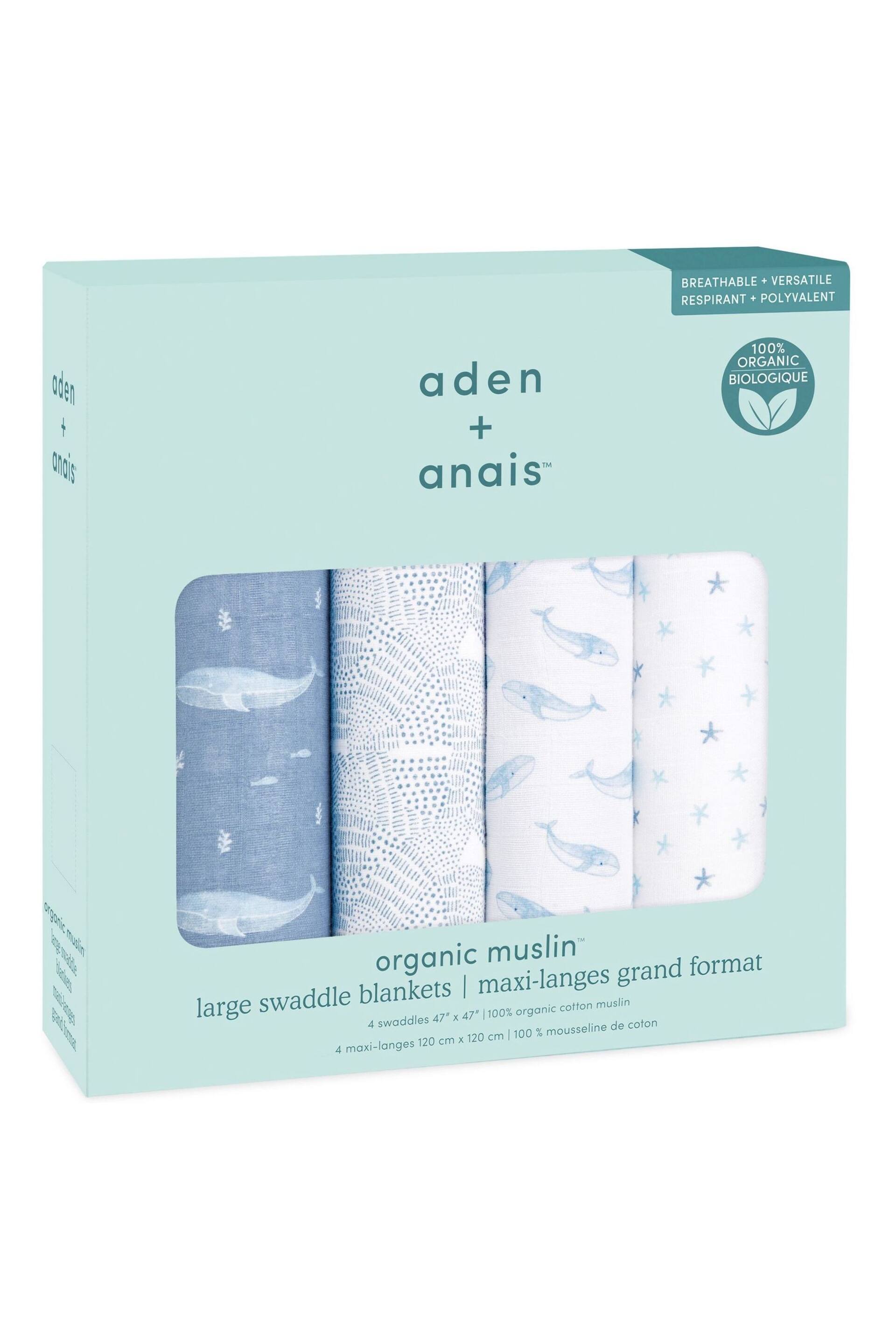 aden + anais Blue Organic Cotton Muslin Blankets 4 Pack - Image 2 of 8