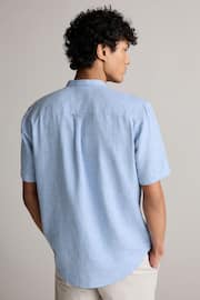 Blue Grandad Collar Linen Blend Short Sleeve Shirt - Image 3 of 7