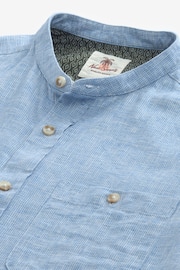 Blue Grandad Collar Linen Blend Short Sleeve Shirt - Image 6 of 7