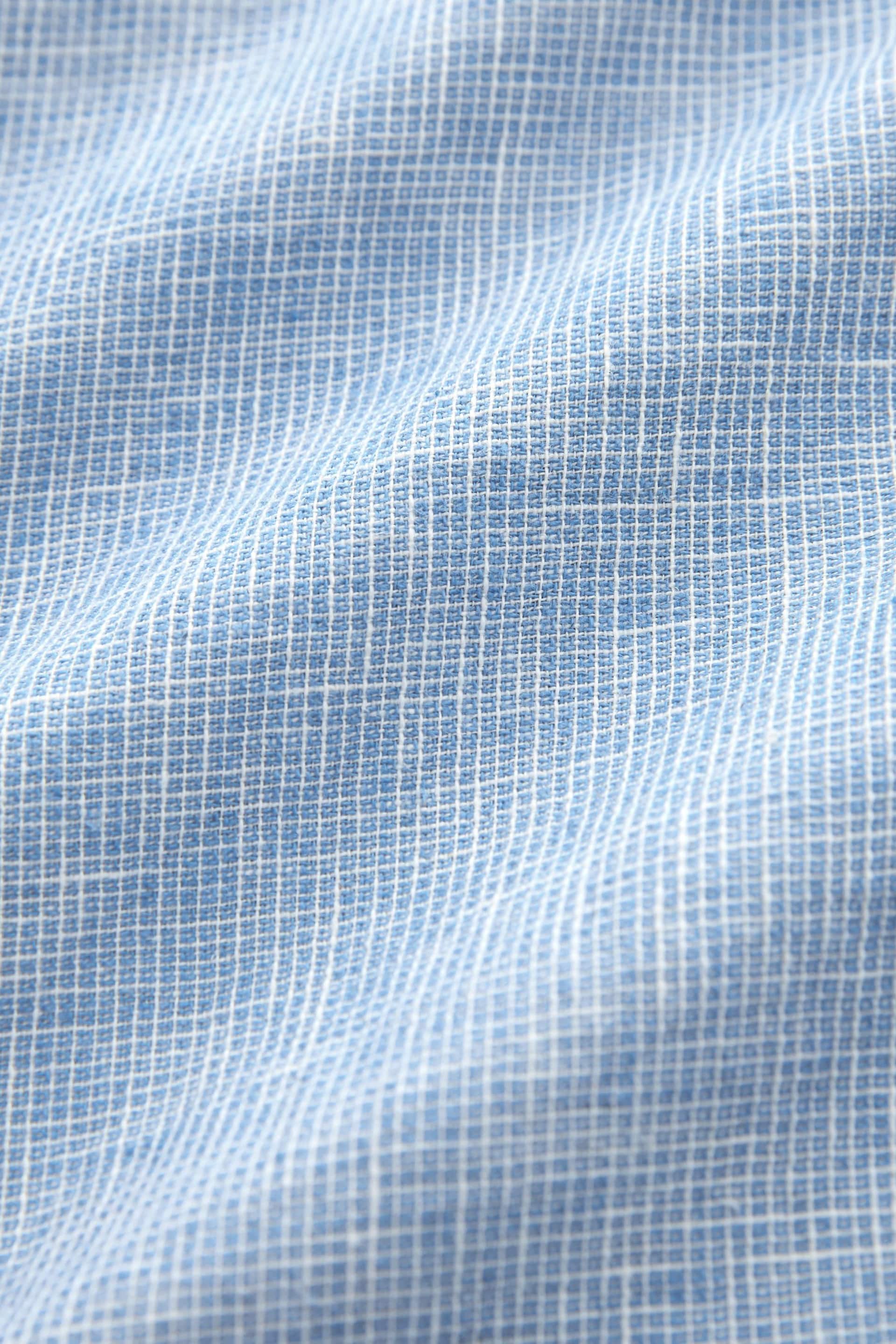Blue Grandad Collar Linen Blend Short Sleeve Shirt - Image 7 of 7