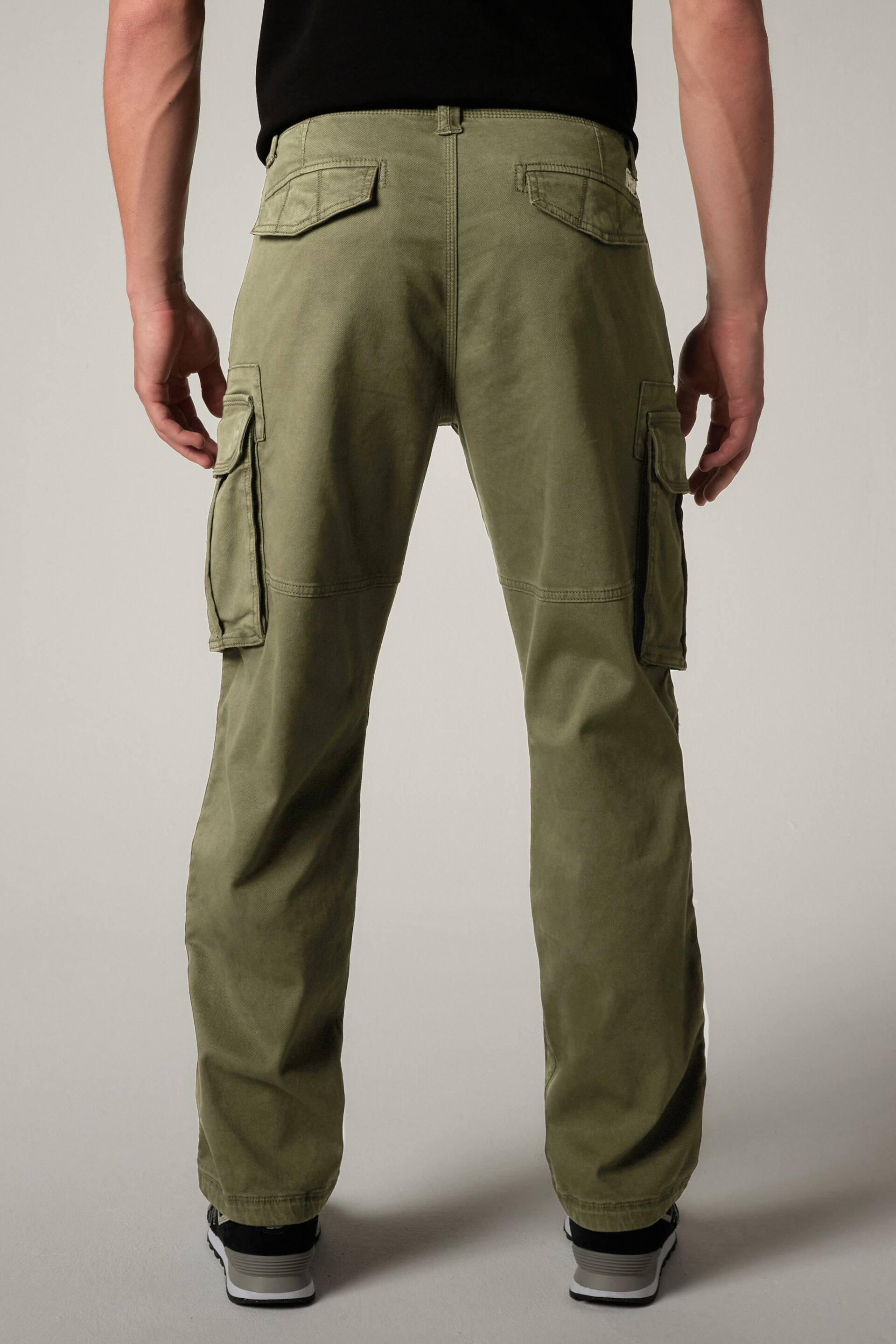 Khaki Green Straight Authentic Stretch Cotton Blend Cargo Trousers - Image 4 of 10