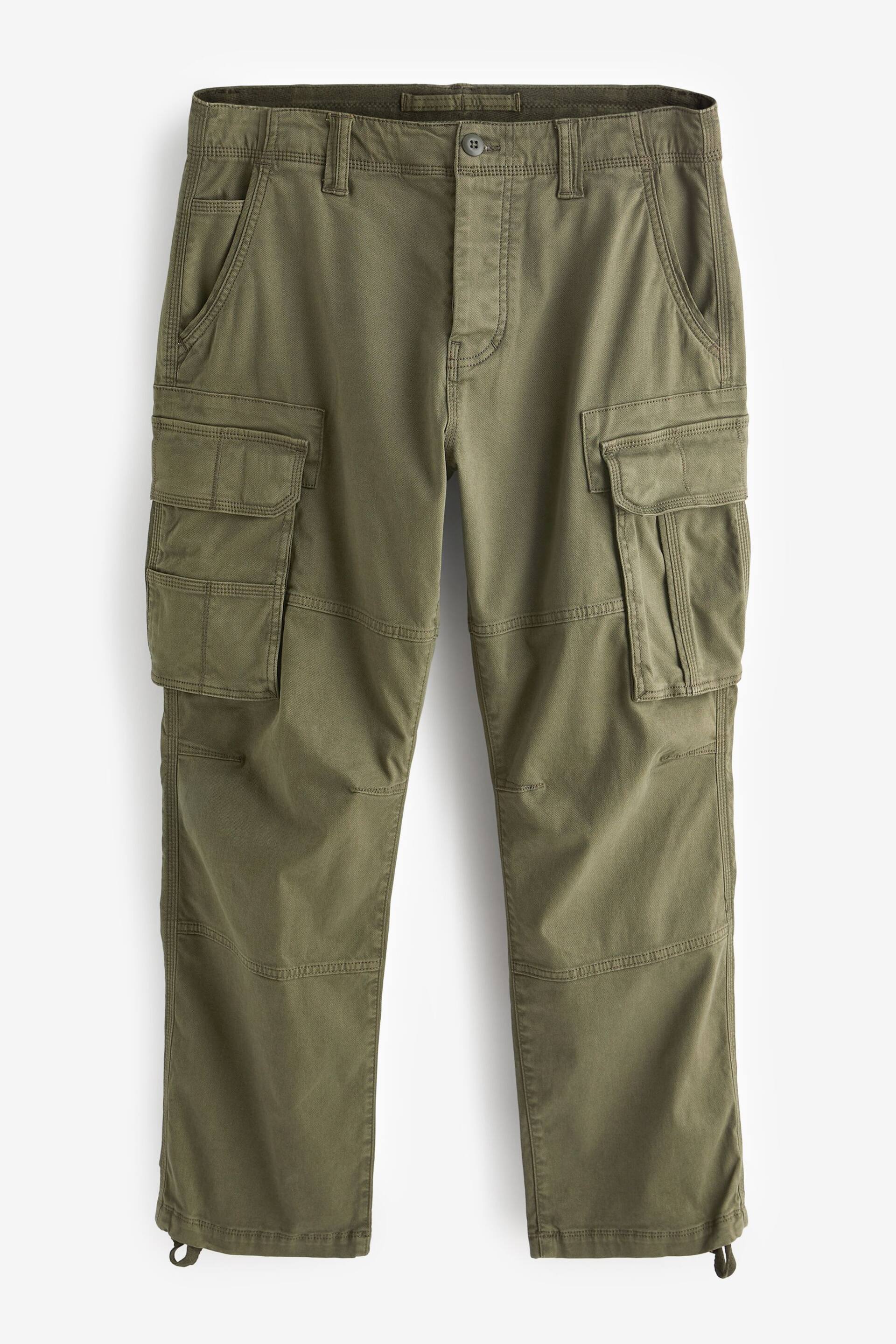 Khaki Green Straight Authentic Stretch Cotton Blend Cargo Trousers - Image 7 of 10