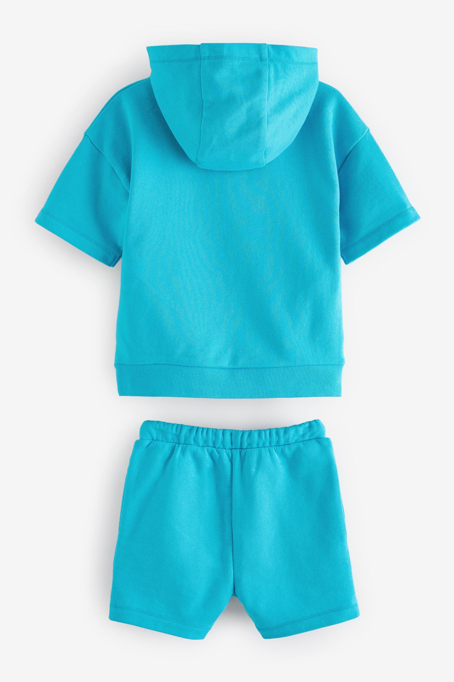 Blue Short Sleeve Hooded Sweatshirt and Shorts Set (3mths-7yrs) - Image 4 of 6