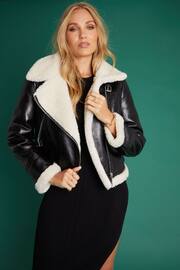 Another Sunday Bonded Aviator Jacket With Faux Fur Lining In Black - Image 3 of 6