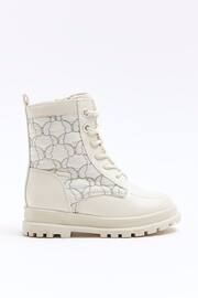 River Island Cream Girls Rainbow Stitch Boots - Image 2 of 4