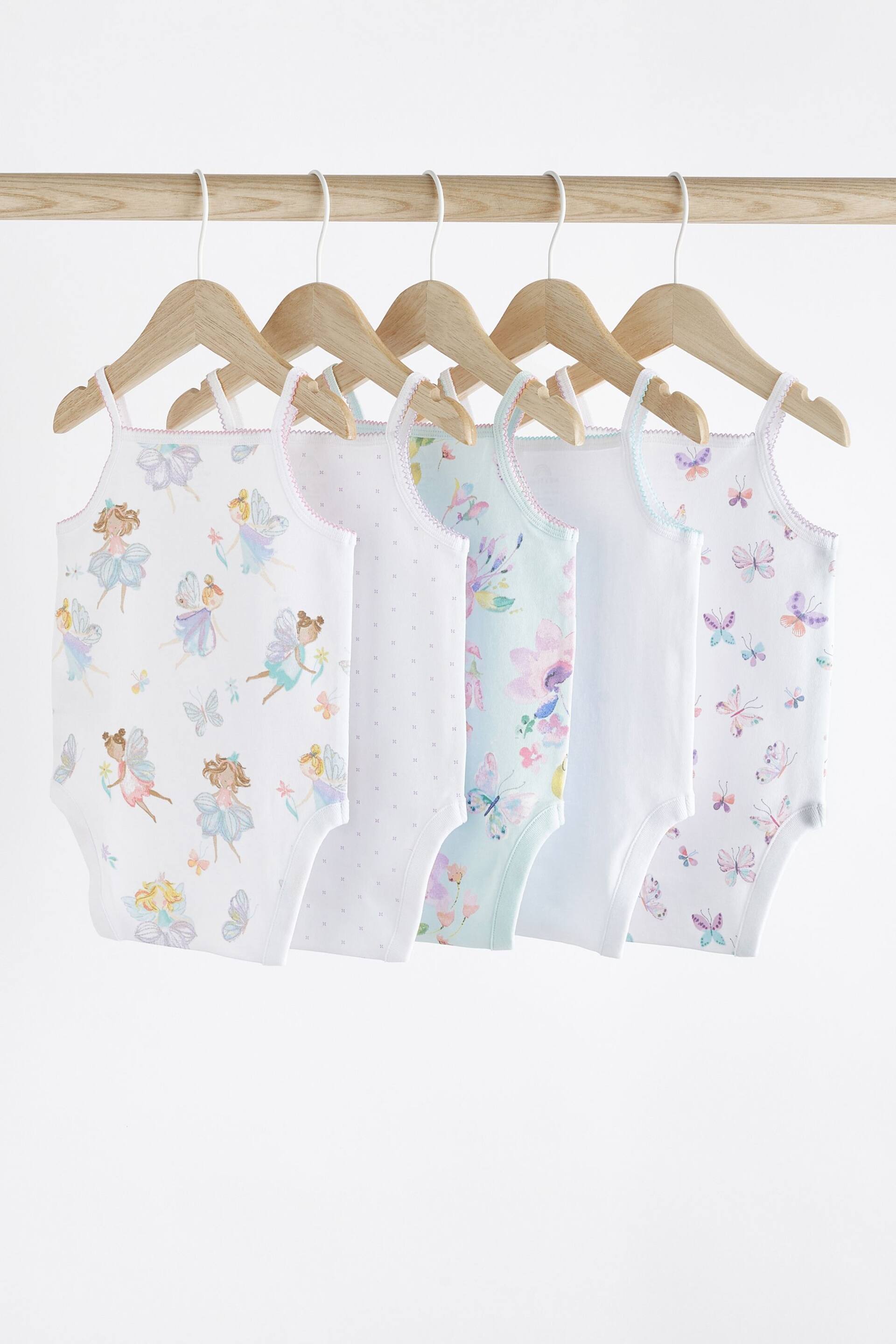 White Fairy Baby Strappy Vest Bodysuits 5 Pack - Image 2 of 12