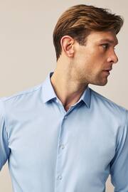Blue Slim Fit Double Cuff Easy Care Textured Shirt - Image 1 of 8