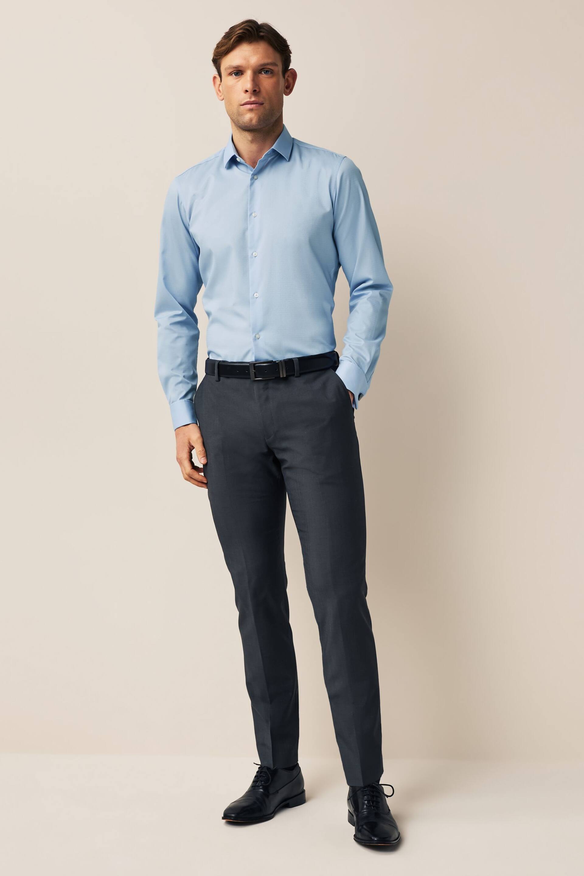 Blue Slim Fit Double Cuff Easy Care Textured Shirt - Image 2 of 8