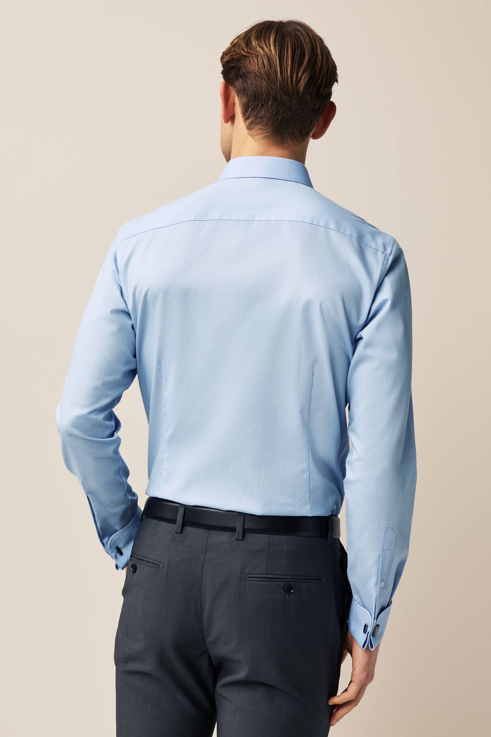 Blue Slim Fit Double Cuff Easy Care Textured Shirt - Image 5 of 8