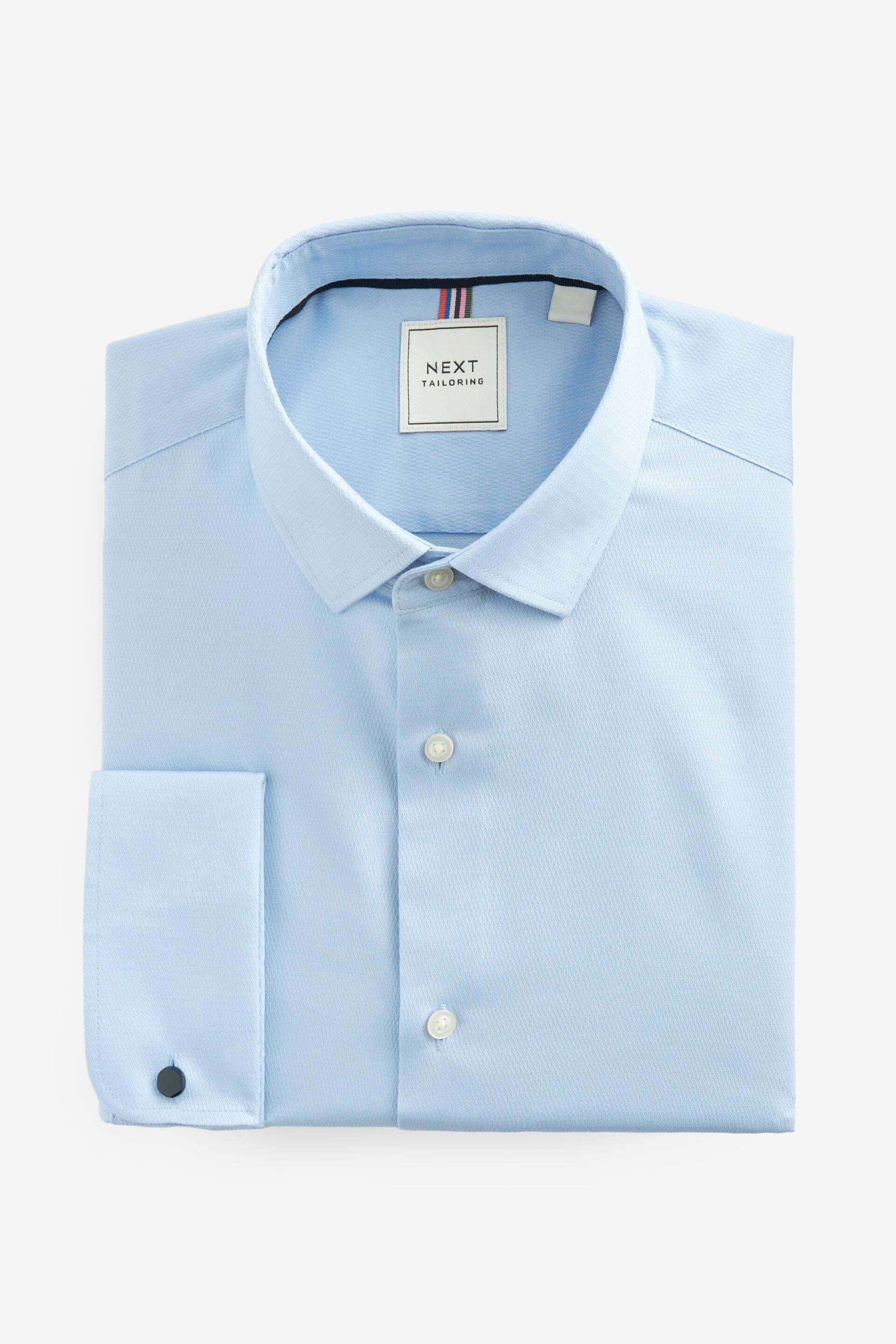 Blue Slim Fit Double Cuff Easy Care Textured Shirt - Image 7 of 8