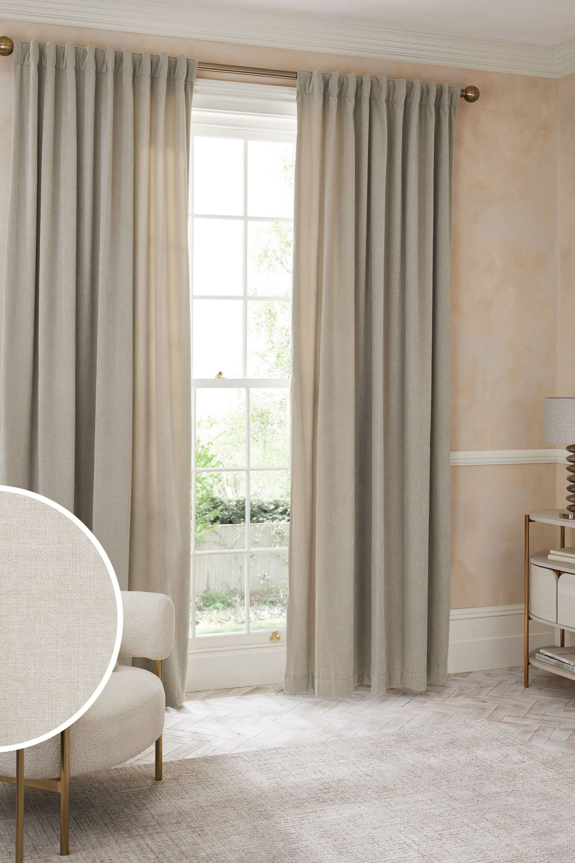 Pebble Natural Sumptuous Velvet Hidden Tab Top Lined Curtains - Image 1 of 6