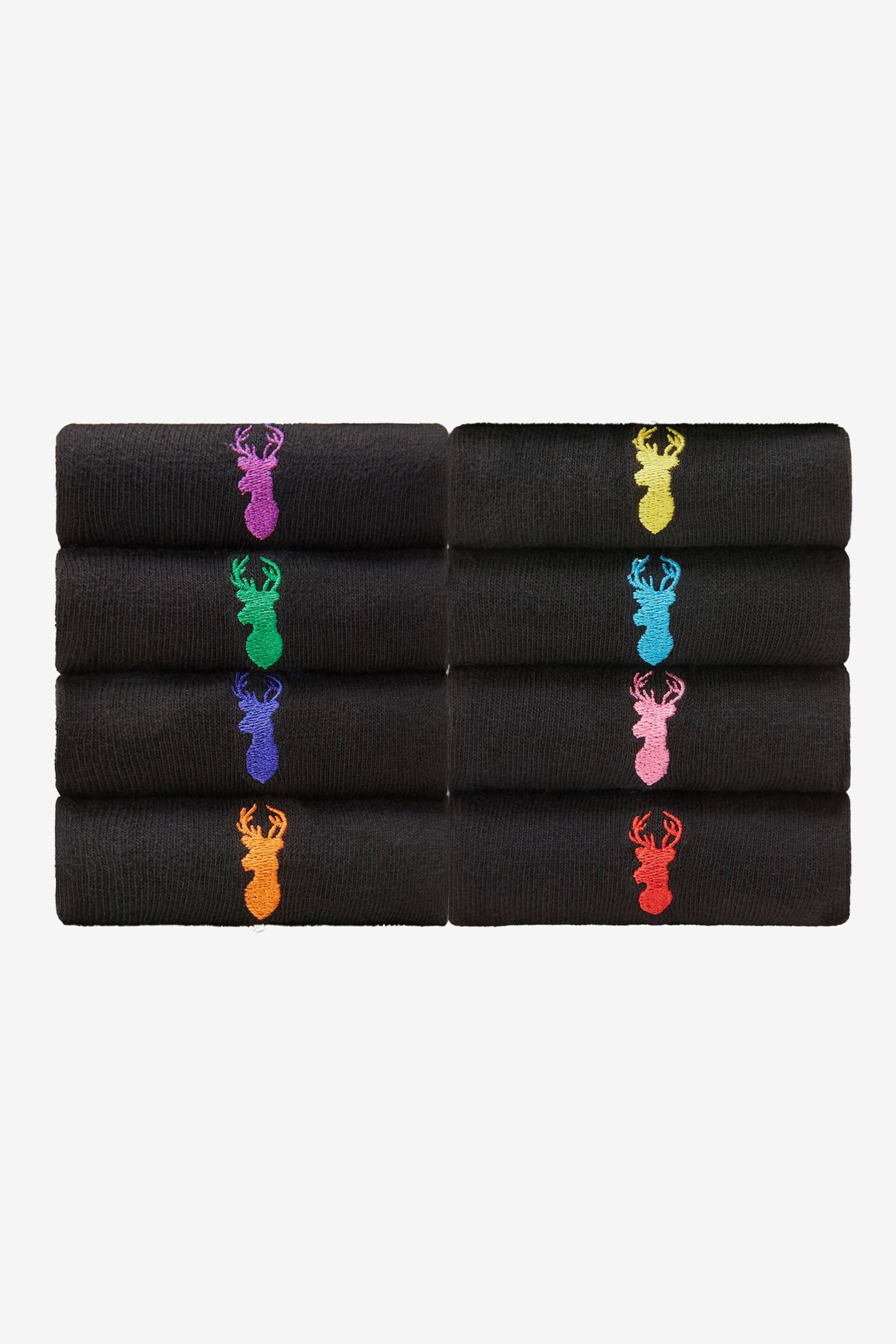 Black Multi Stag 8 Pack Lasting Fresh Embroidered Socks - Image 1 of 10