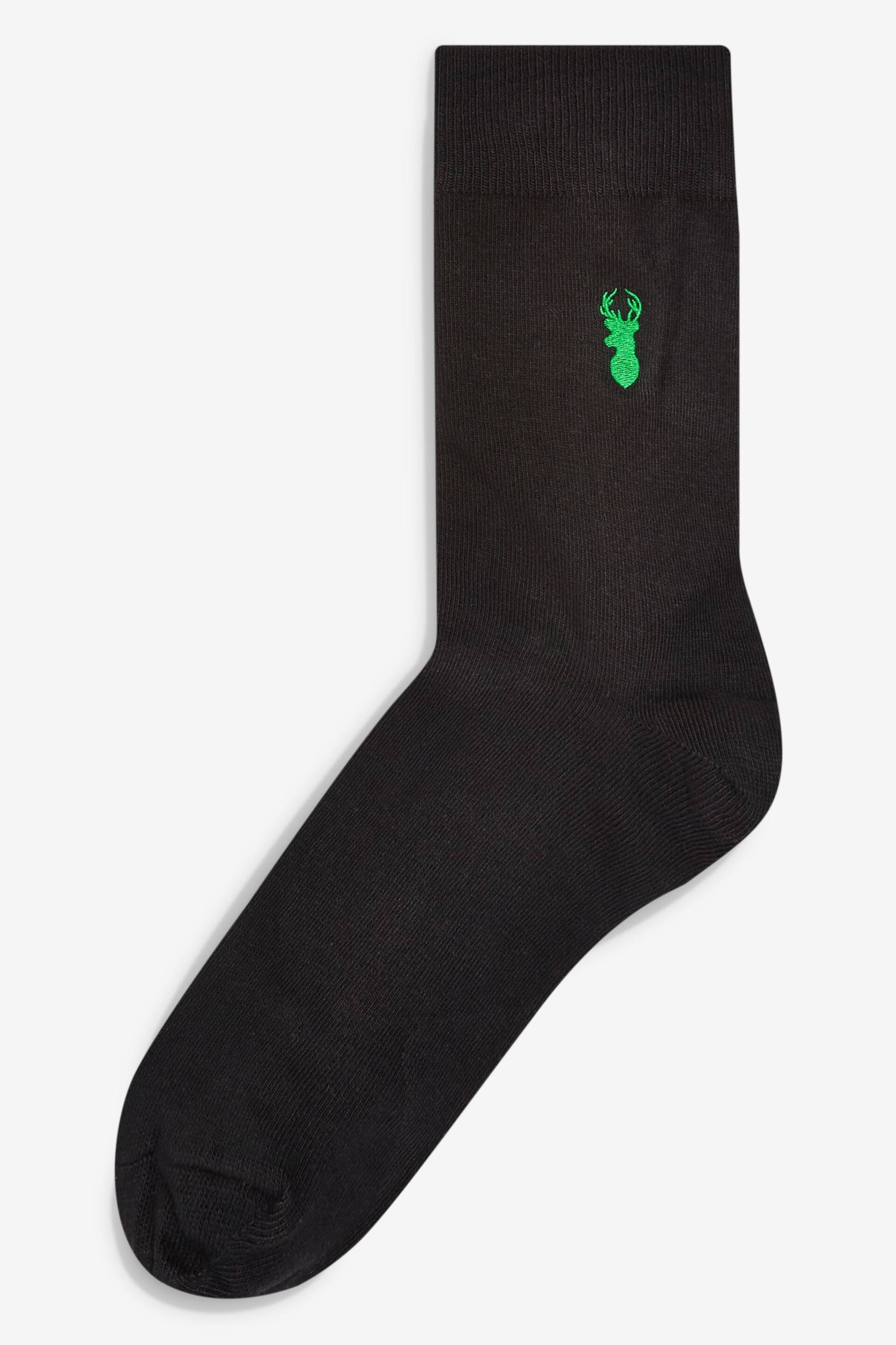 Black Multi Stag 8 Pack Lasting Fresh Embroidered Socks - Image 3 of 10