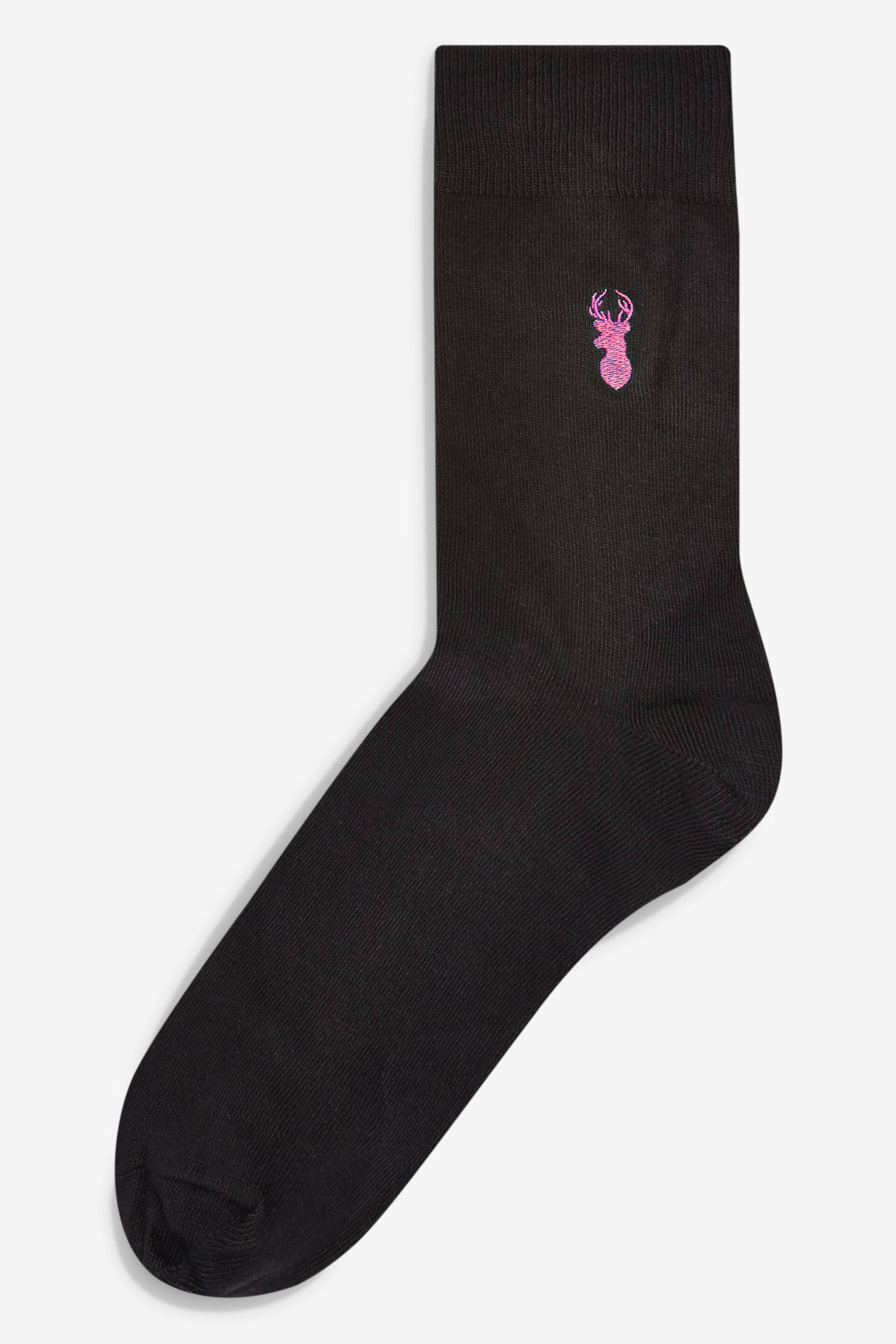 Black Multi Stag 8 Pack Lasting Fresh Embroidered Socks - Image 8 of 10