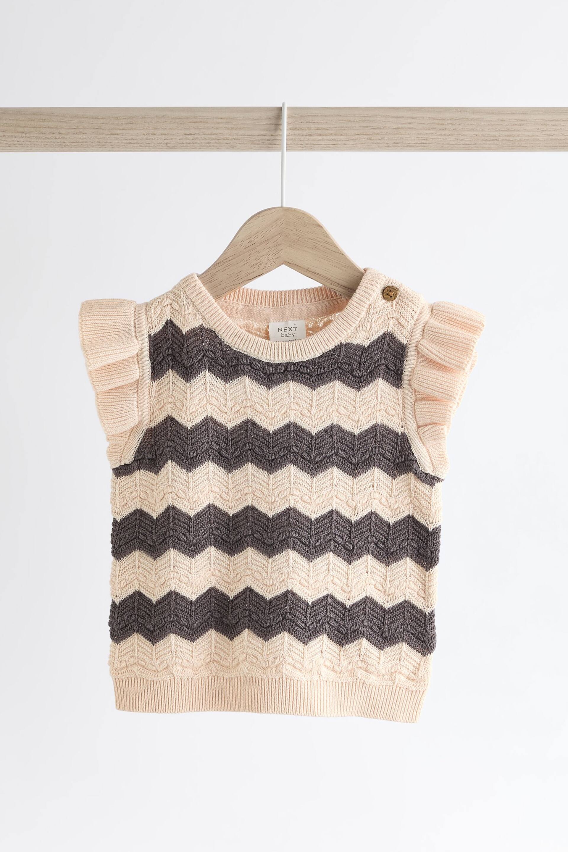 Tan/ Monochrome Zig Zag Stripe Baby Knitted Crochet Top And Shorts Set (0mths-2yrs) - Image 3 of 9
