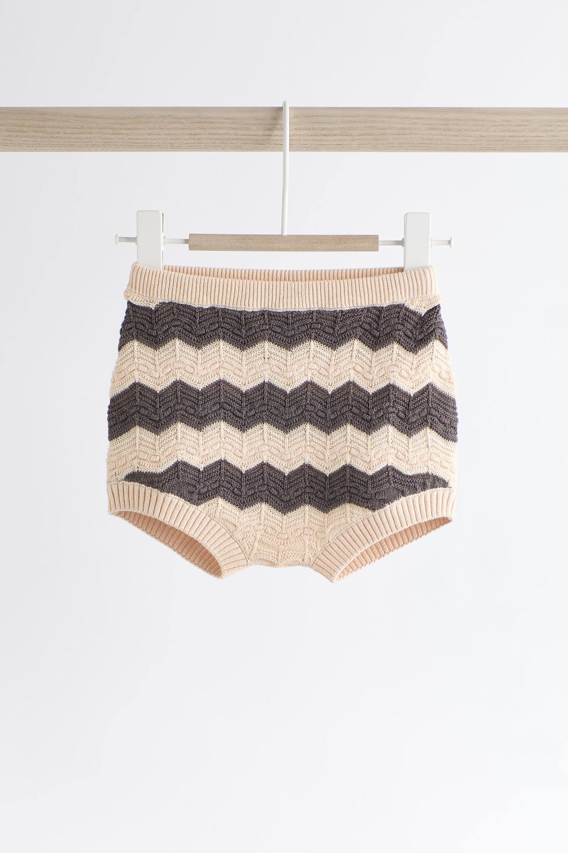 Tan/ Monochrome Zig Zag Stripe Baby Knitted Crochet Top And Shorts Set (0mths-2yrs) - Image 4 of 9
