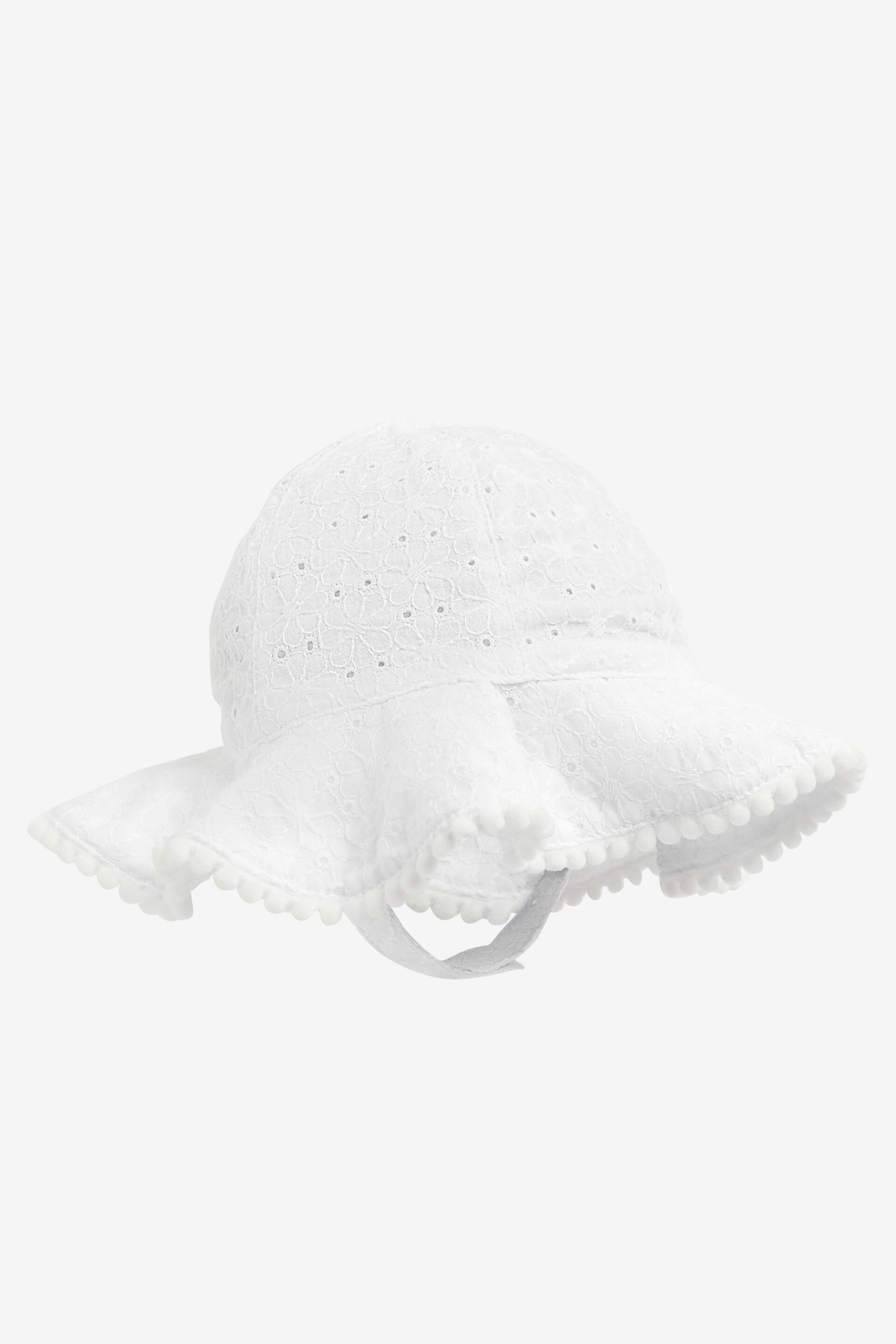 White/Pink Baby Broderie Wide Brim Hats 2 Pack (0mths-2yrs) - Image 3 of 6