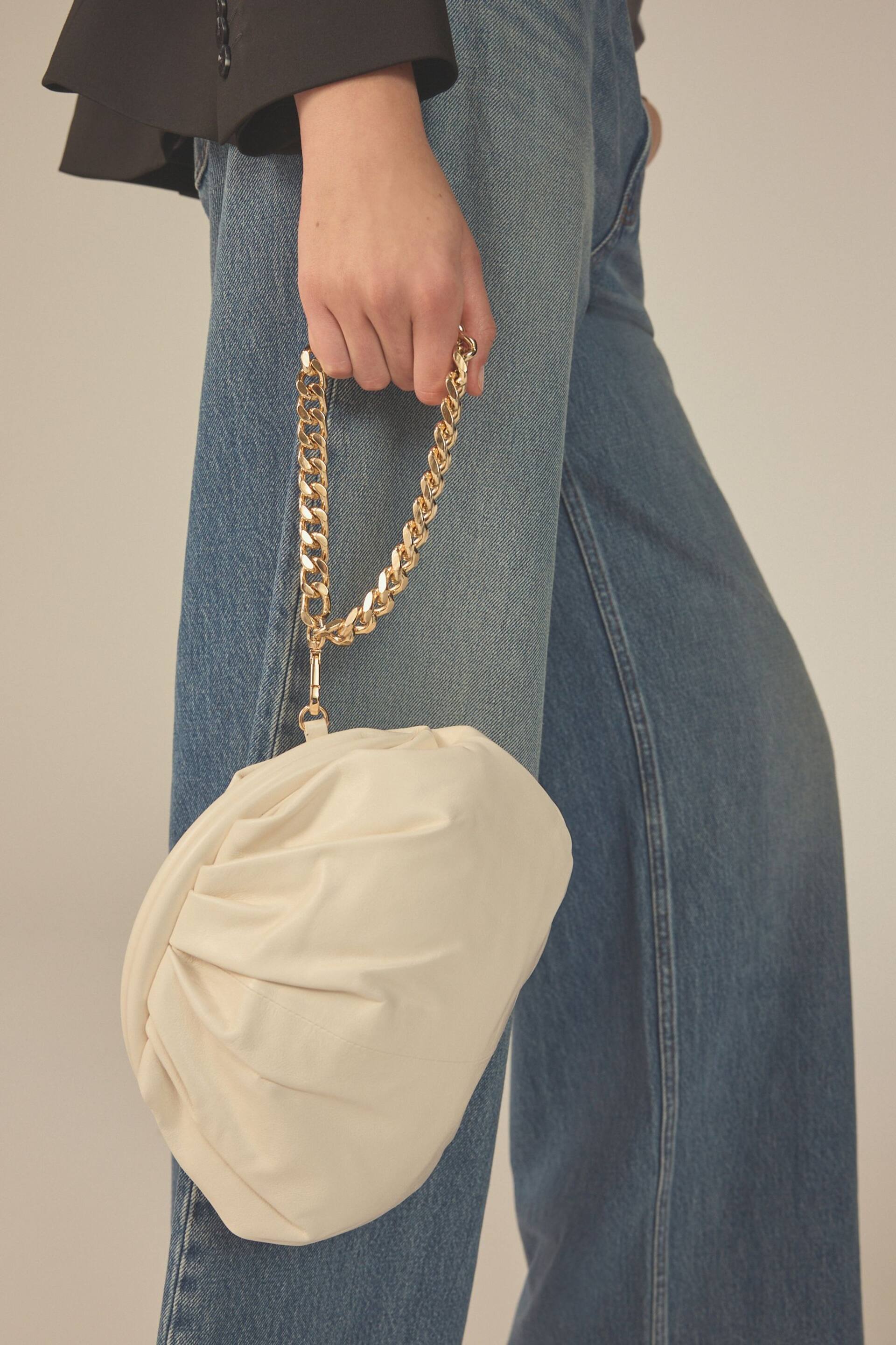 White Leather Snap Clutch Bag - Image 1 of 7