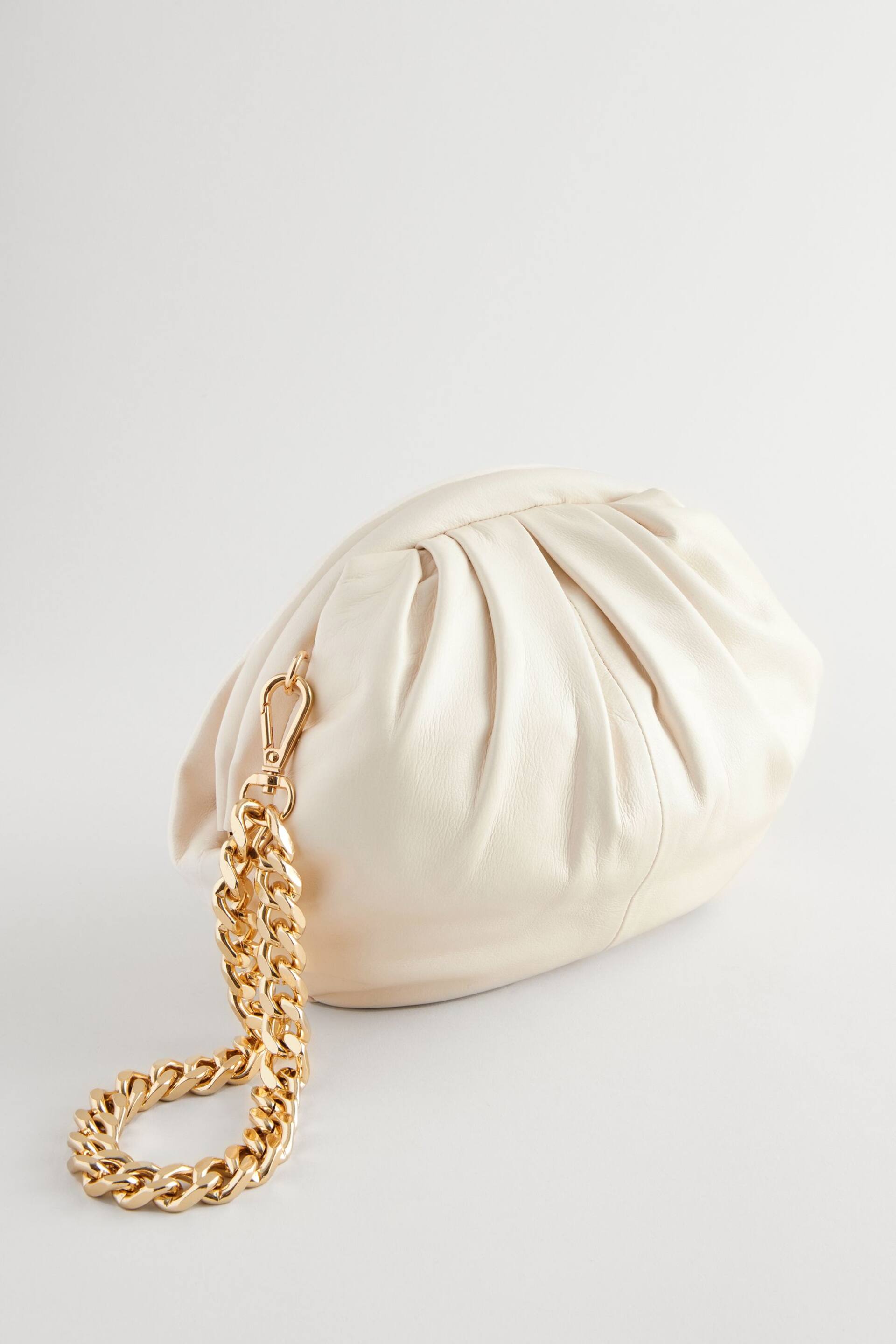 White Leather Snap Clutch Bag - Image 4 of 7