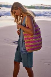 Pink Stripe Straw Shoulder Bag - Image 1 of 9