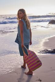 Pink Stripe Straw Shoulder Bag - Image 2 of 9