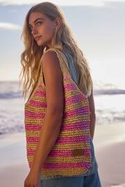 Pink Stripe Straw Shoulder Bag - Image 3 of 9