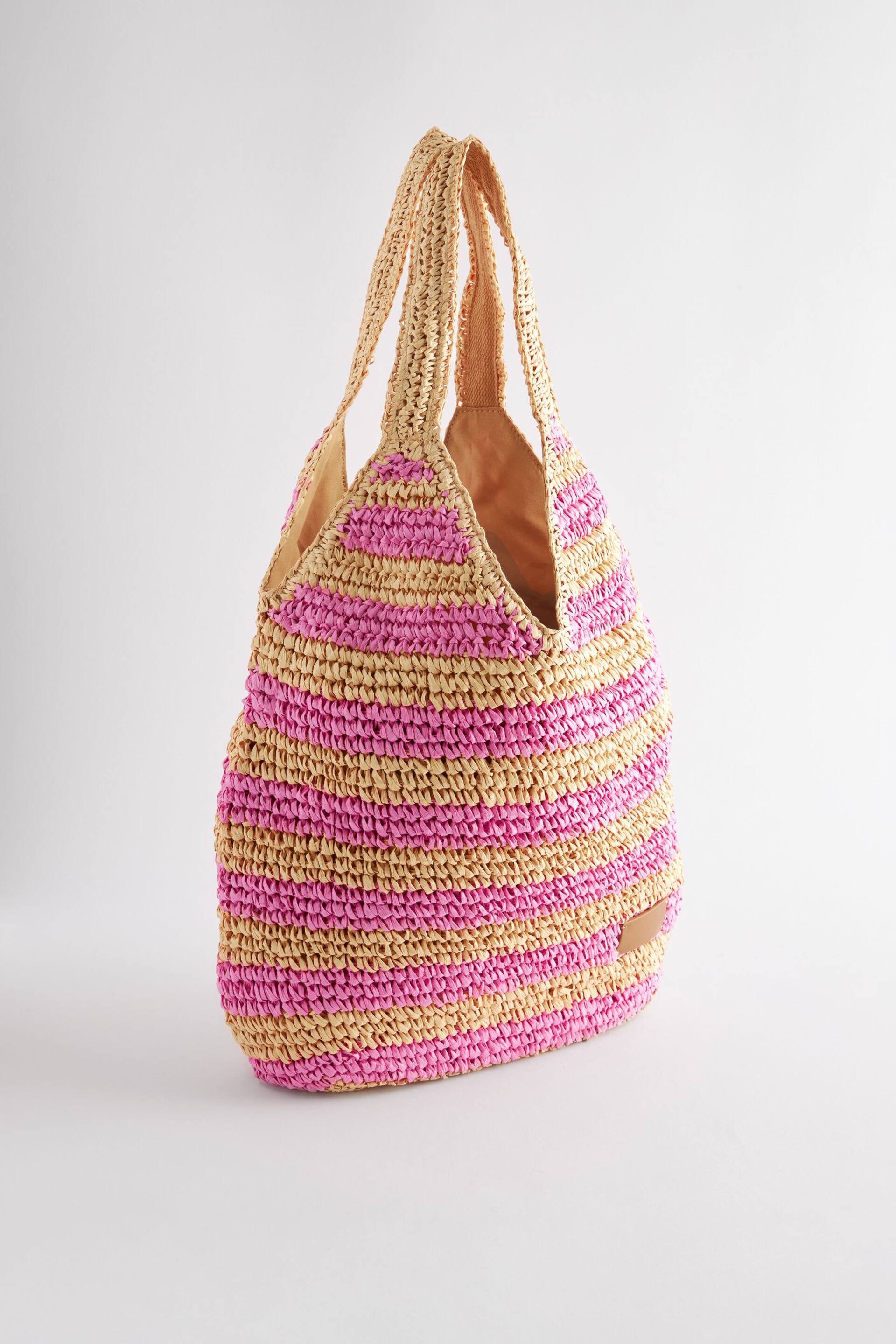 Pink Stripe Straw Shoulder Bag - Image 5 of 9