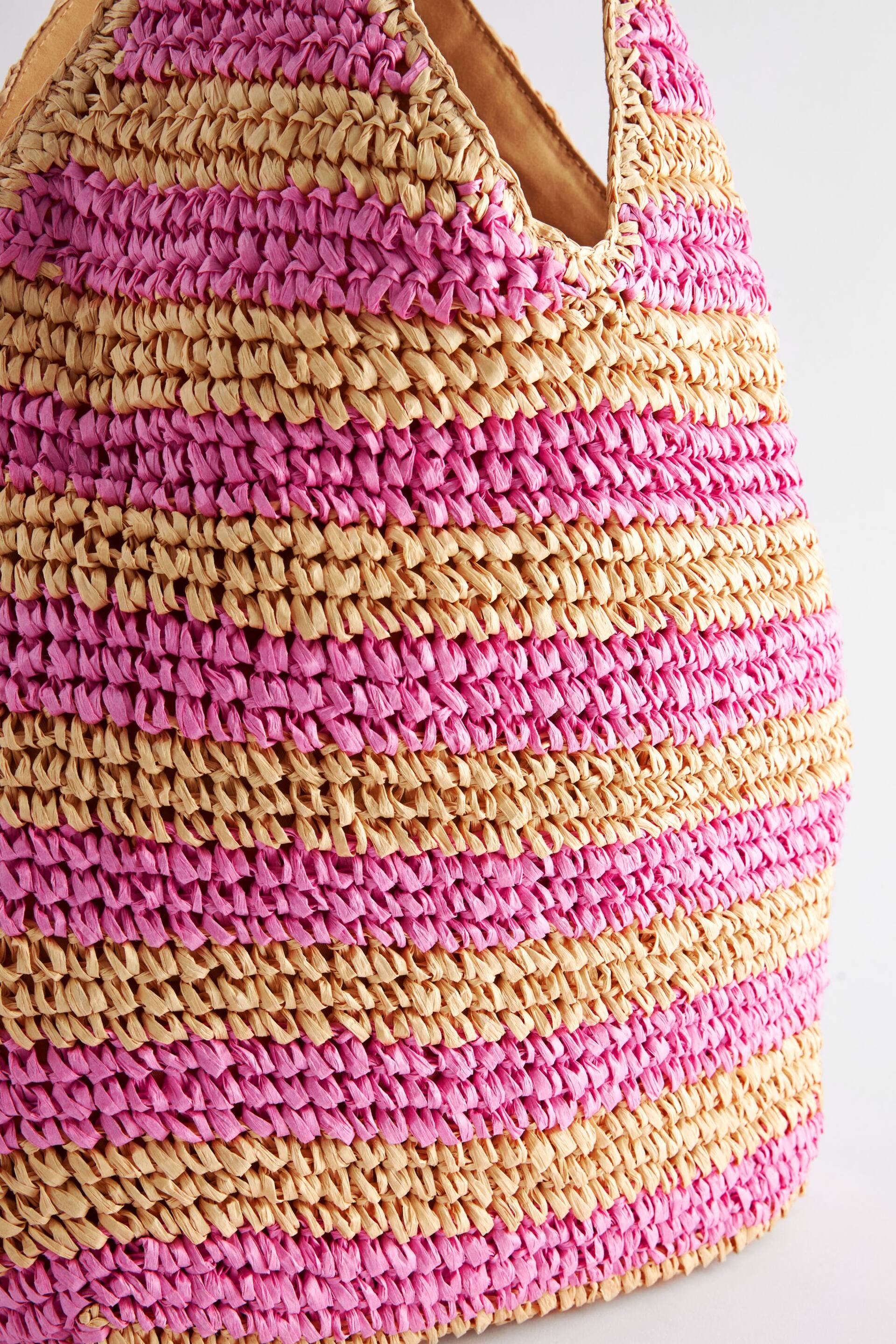 Pink Stripe Straw Shoulder Bag - Image 7 of 9