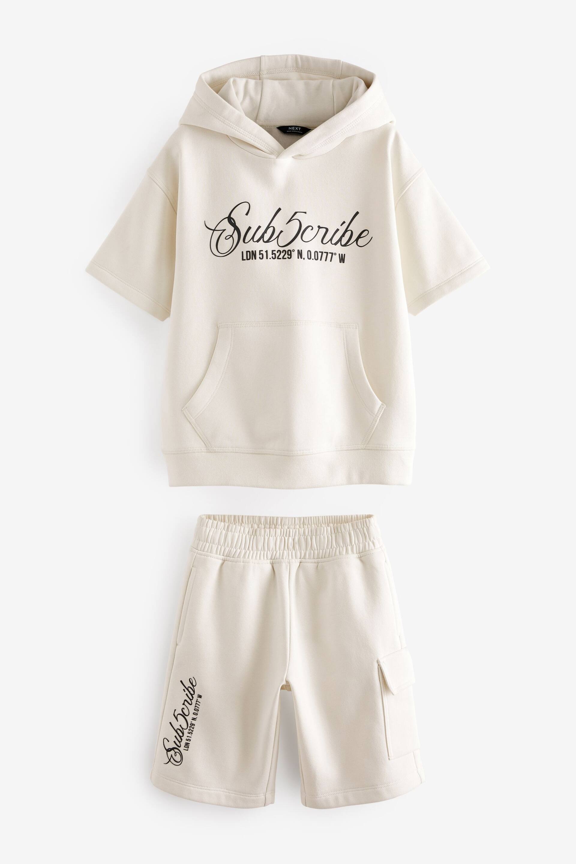 Ecru White Short Sleeve Hoodie and Shorts Set (3-16yrs) - Image 2 of 4