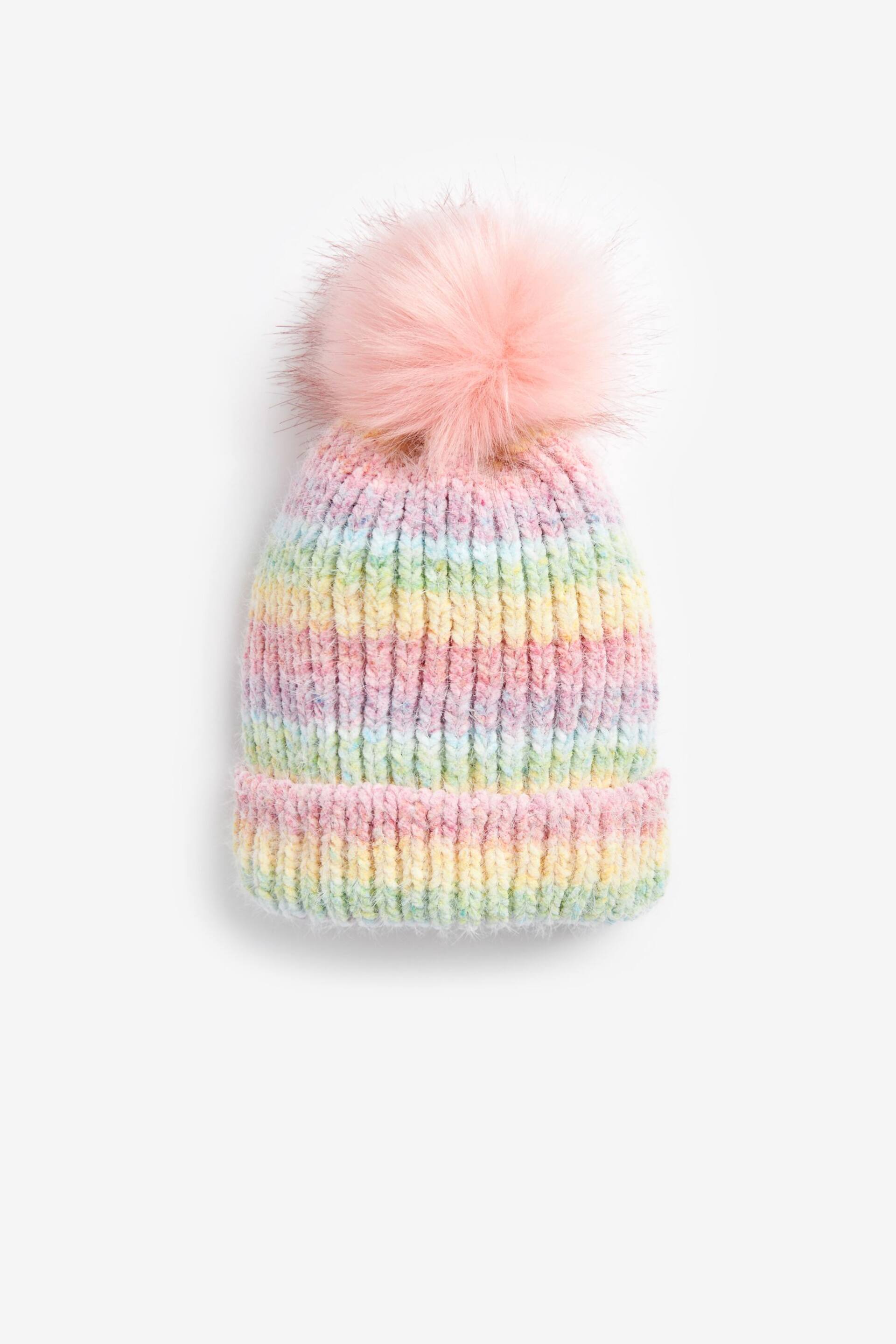 Multi Rainbow Pom Pom Beanie Hat (3-16yrs) - Image 1 of 2