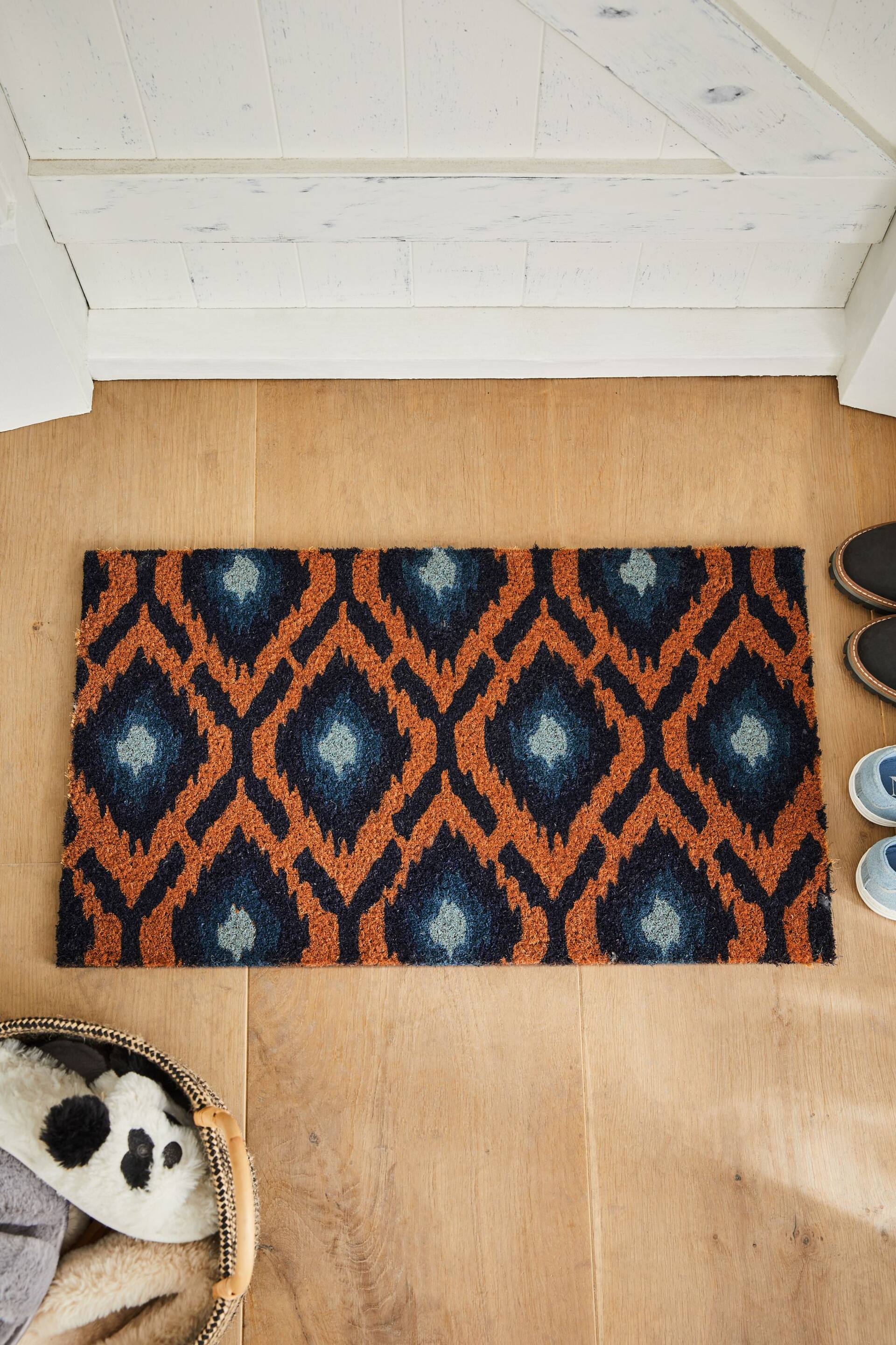 Blue Ikat Print Doormat - Image 1 of 3