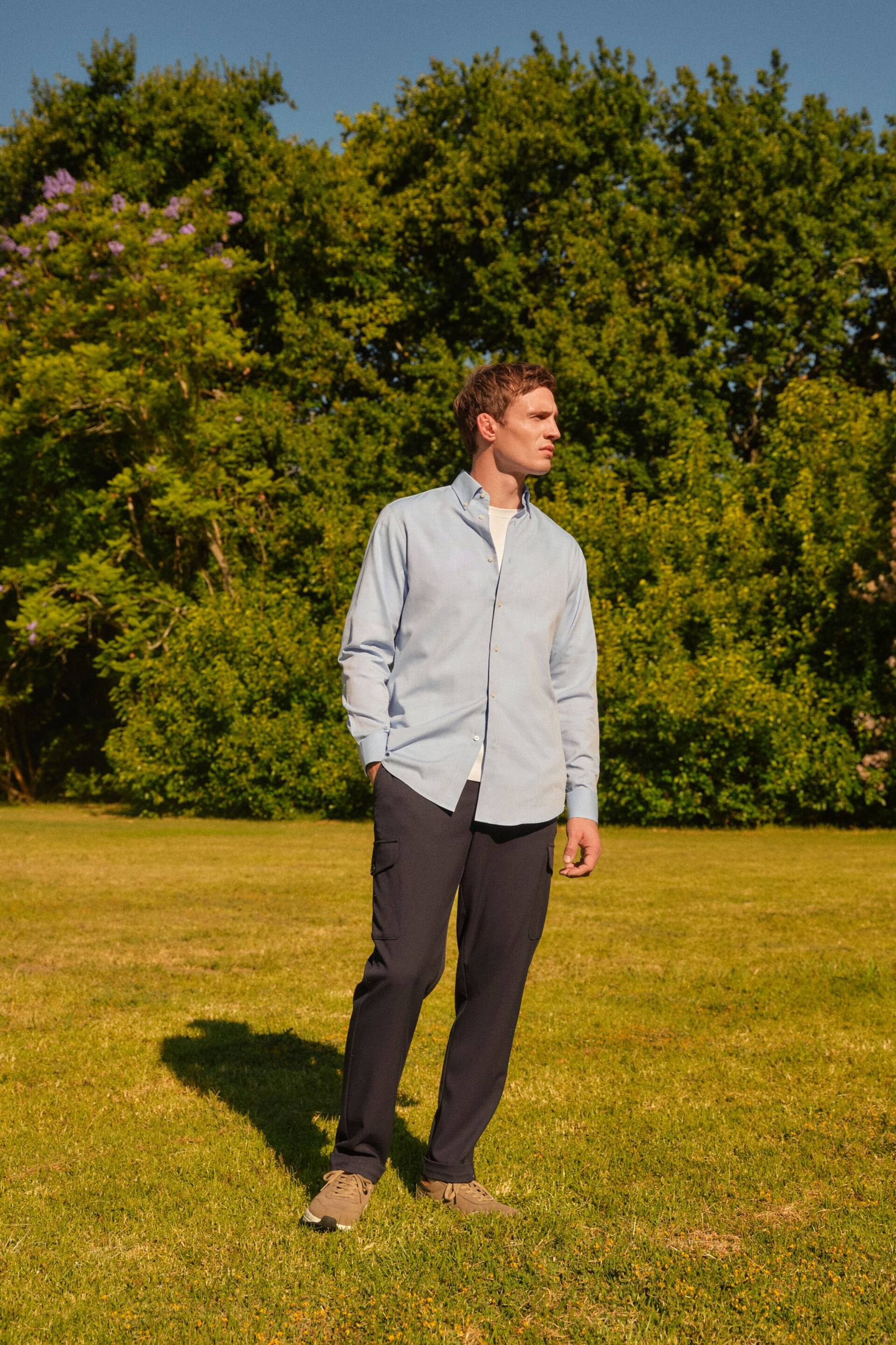 Light Blue Regular Fit Easy Care Oxford Shirt - Image 3 of 3