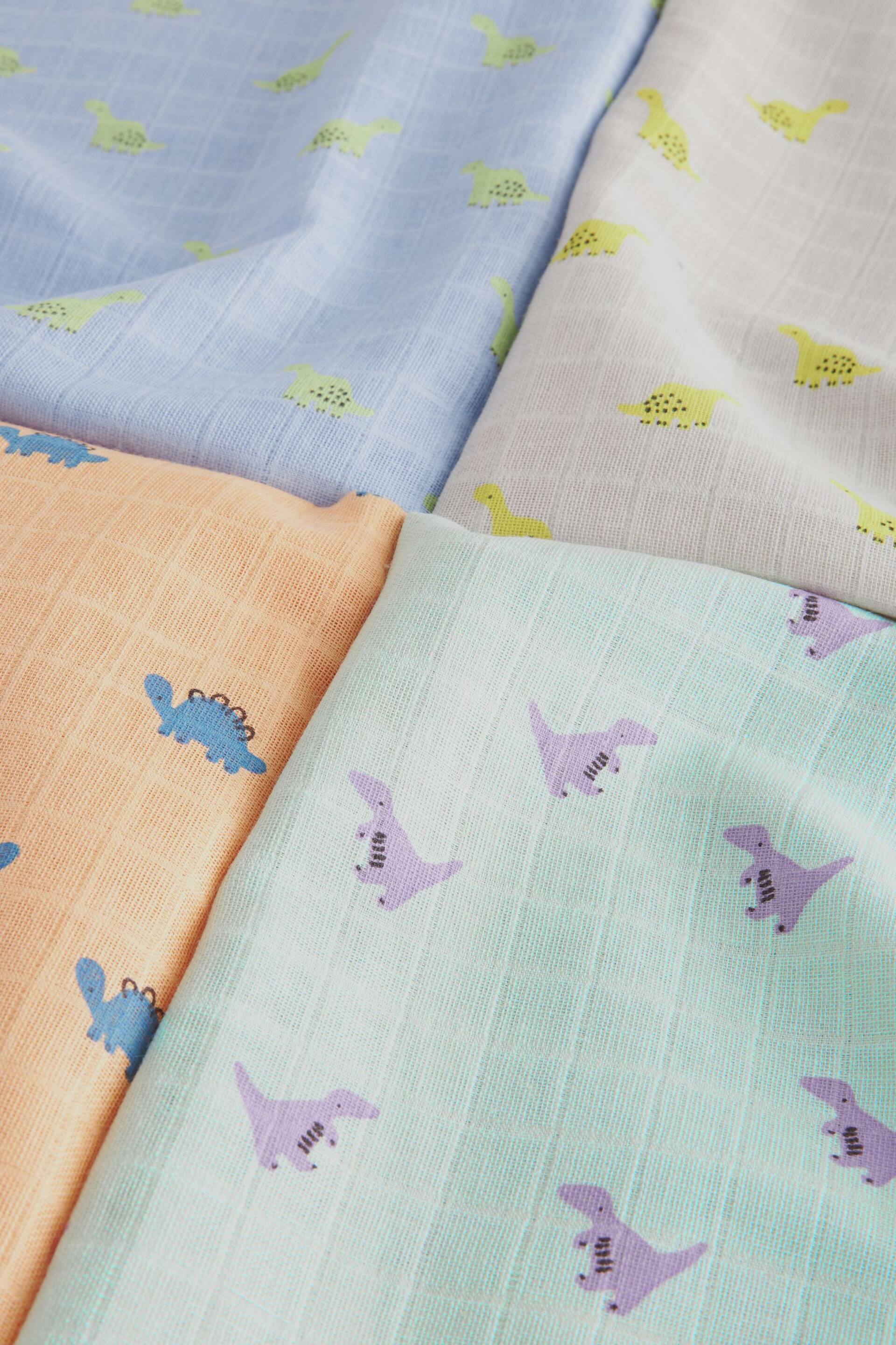 Bright Dinosaur Print Baby Muslin Cloths 4 Pack - Image 7 of 7