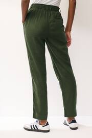 Khaki Green Linen Blend Taper Trousers - Image 3 of 6