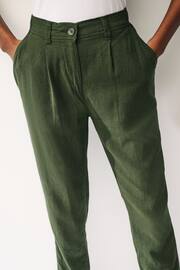 Khaki Green Linen Blend Taper Trousers - Image 4 of 6