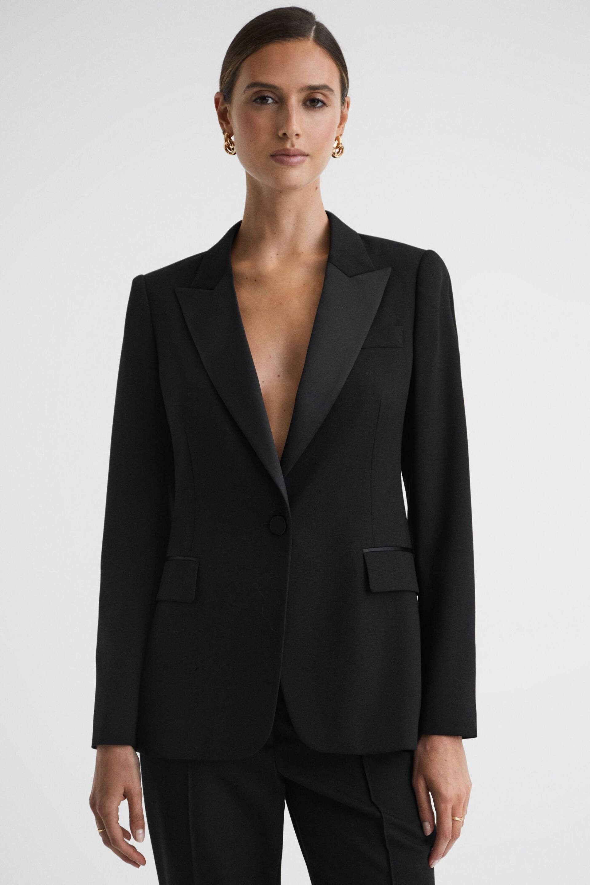 Reiss Black Alia Slim Fit Single Breasted Satin Suit Blazer - Image 1 of 5