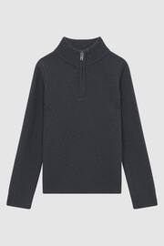 Reiss Anthracite Grey Tempo Senior Slim Fit Knitted Half-Zip Funnel Neck Jumper - Image 2 of 5