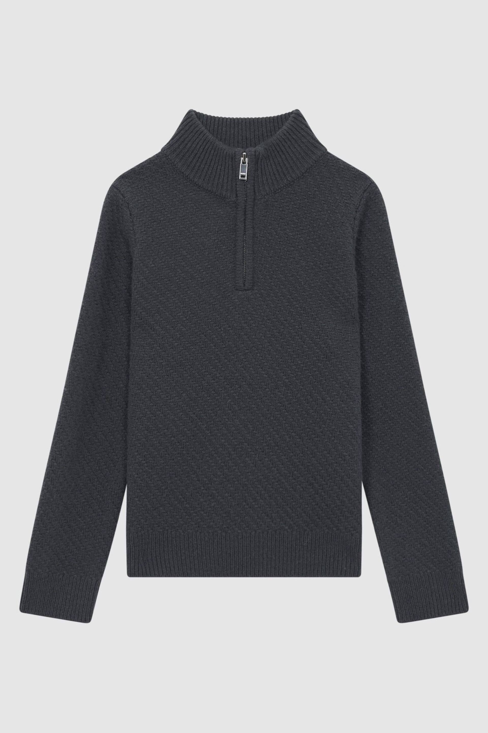 Reiss Anthracite Grey Tempo Senior Slim Fit Knitted Half-Zip Funnel Neck Jumper - Image 2 of 5