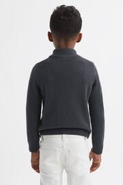 Reiss Anthracite Grey Tempo Senior Slim Fit Knitted Half-Zip Funnel Neck Jumper - Image 4 of 5