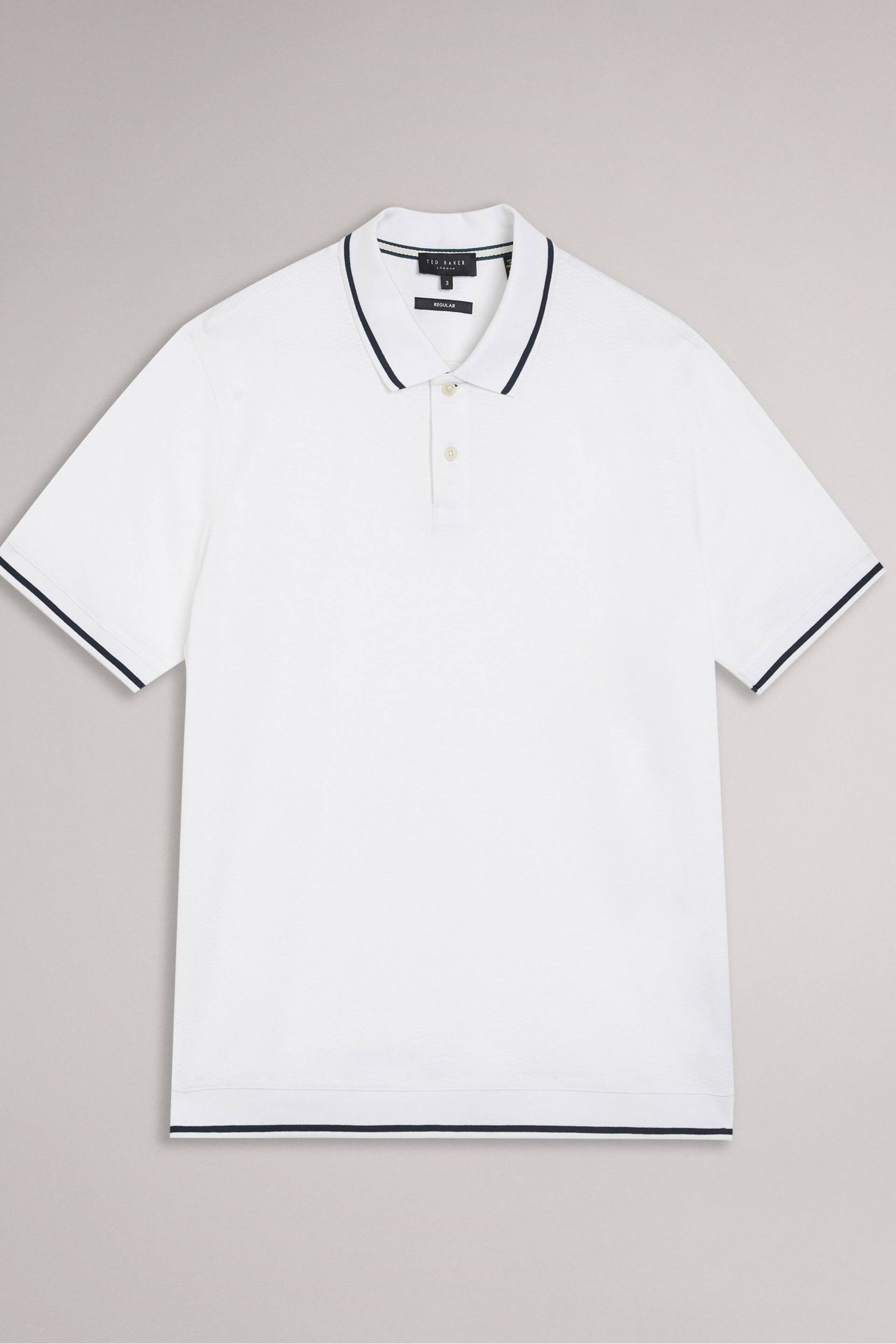 Ted Baker White Regular Erwen Short Sleeve Textured Polo Shirt - Image 5 of 7