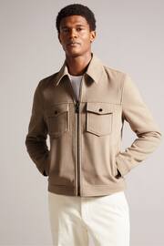 Ted Baker Natural Somerss Zip Through Wool Trucker Jacket - Image 1 of 6