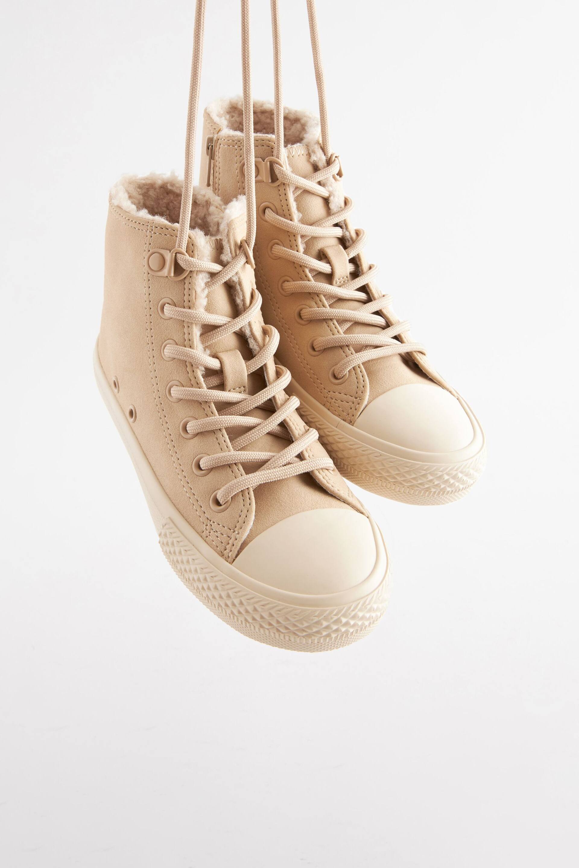 Neutral Brown Faux Fur Lined Standard Fit (F) Lace-Up High Top Trainers - Image 1 of 7