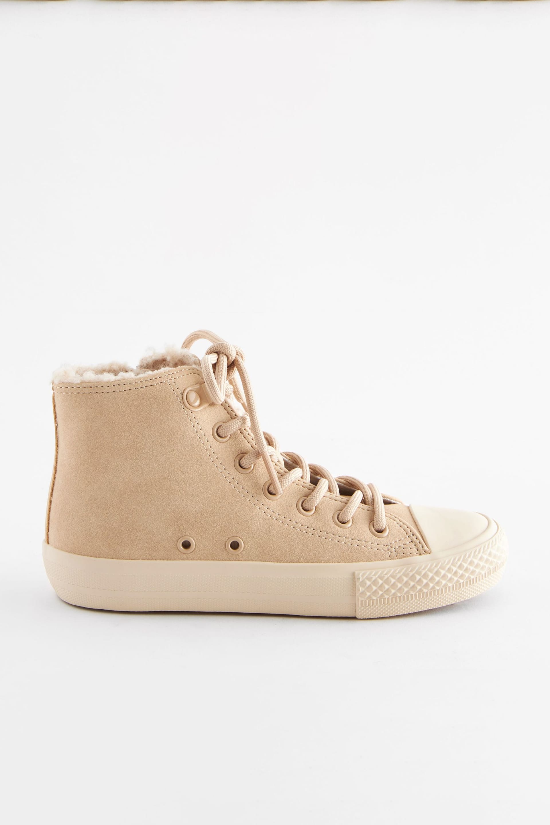 Neutral Brown Faux Fur Lined Standard Fit (F) Lace-Up High Top Trainers - Image 2 of 7