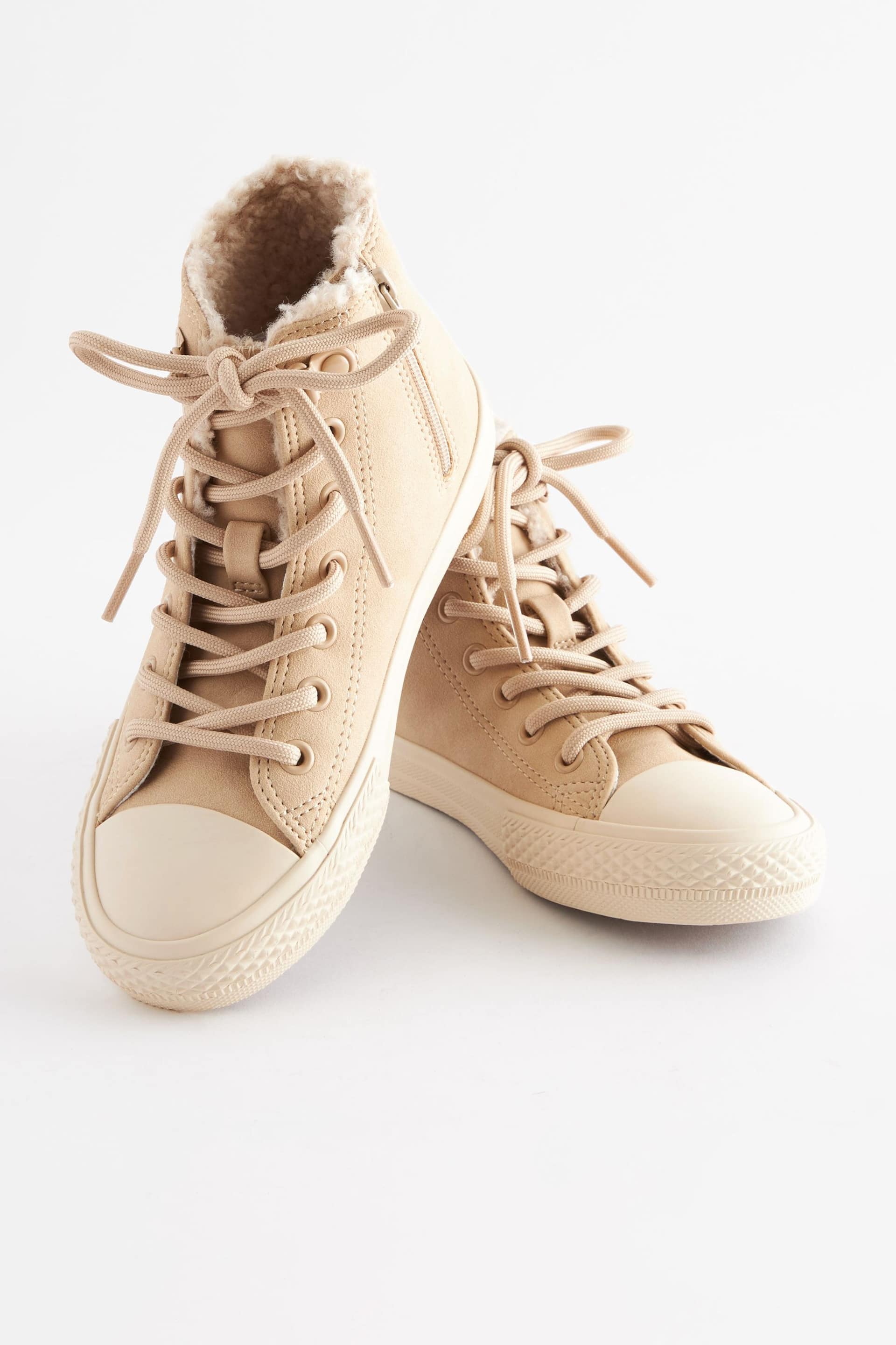 Neutral Brown Faux Fur Lined Standard Fit (F) Lace-Up High Top Trainers - Image 3 of 7