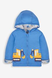 JoJo Maman Bébé Denim Blue Digger Appliqué Reversible Hoodie With Pet In Pocket - Image 3 of 8