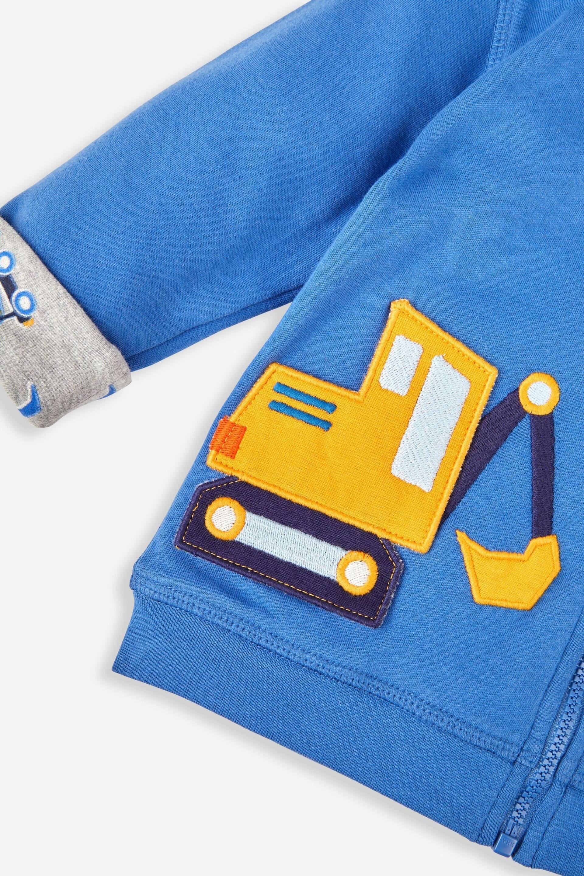 JoJo Maman Bébé Denim Blue Digger Appliqué Reversible Hoodie With Pet In Pocket - Image 8 of 8