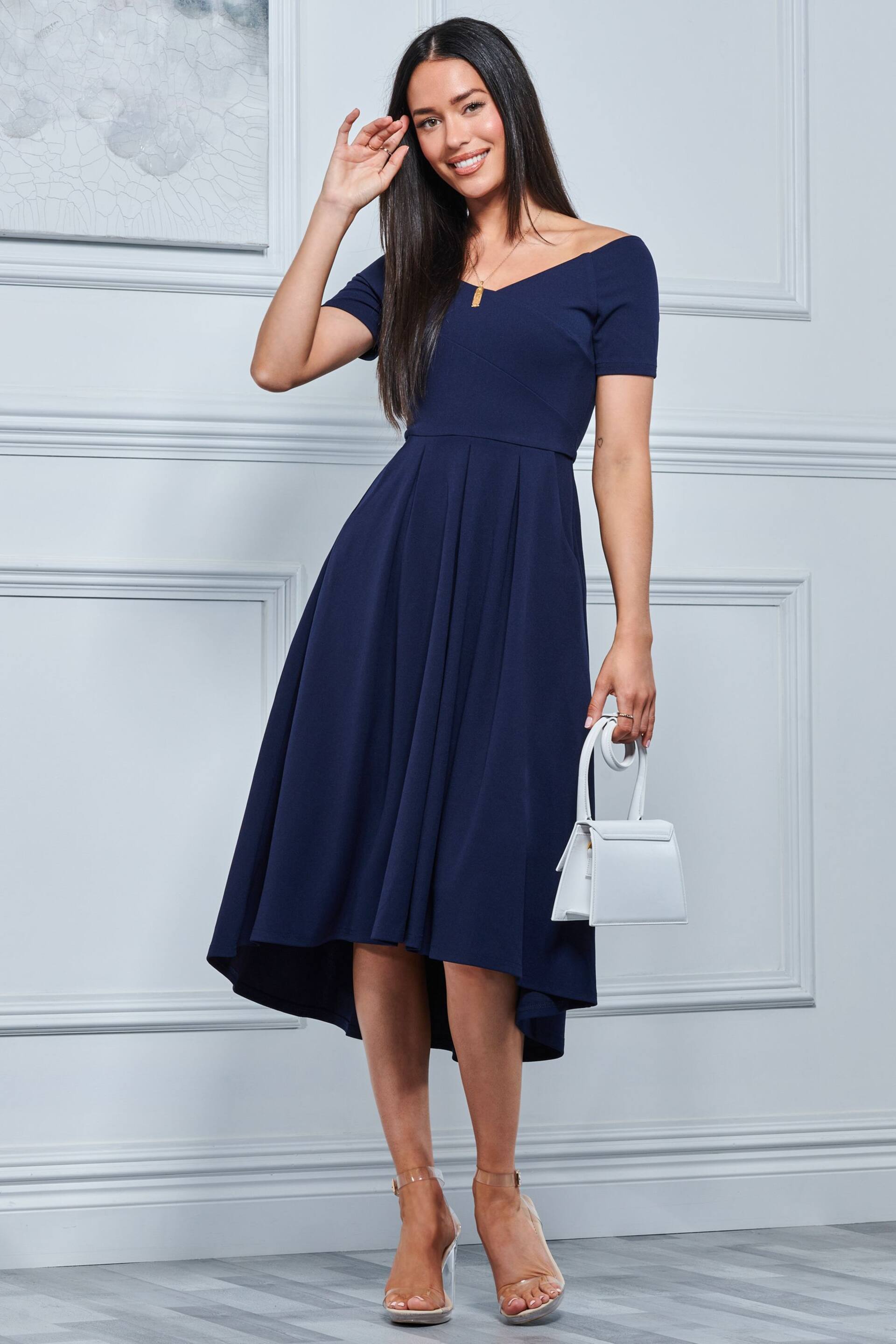 Jolie Moi Navy Blue Lenora Fit & Flare Midi Dress - Image 3 of 5